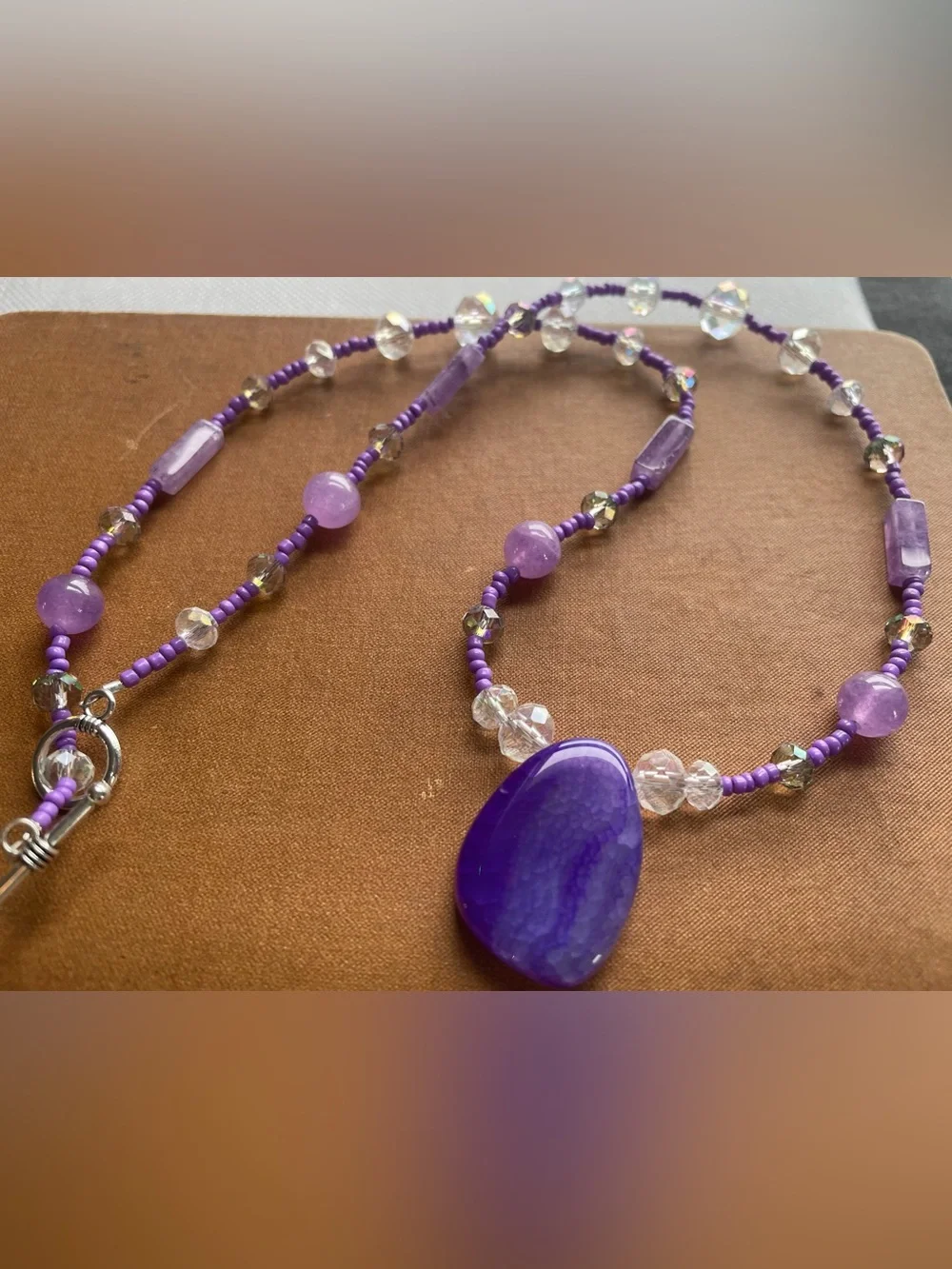 Handmade Purple Beaded Pendant Necklace - Elegant Women Jewelry